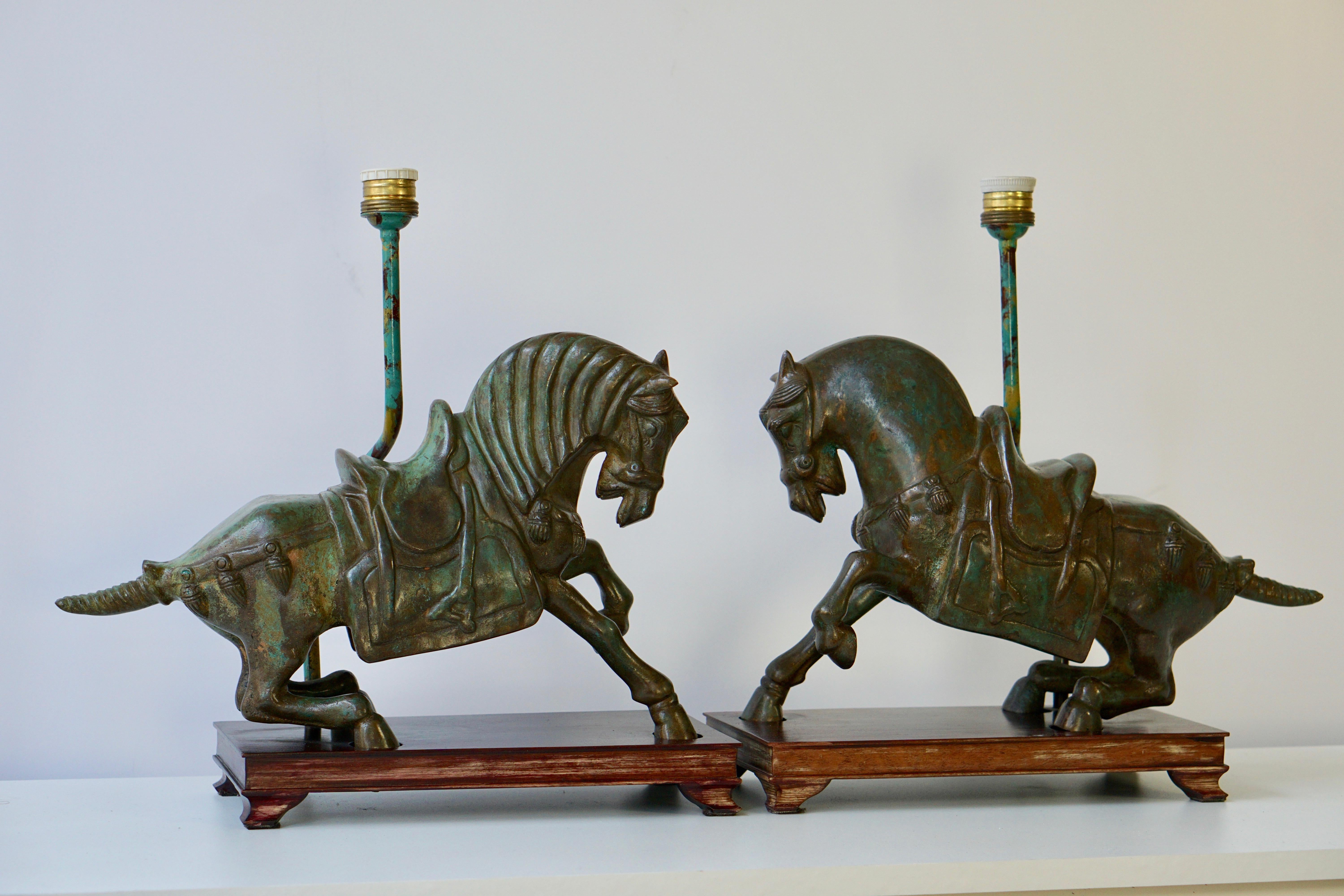 Two Bronze Horses Mounted as Lamps 3