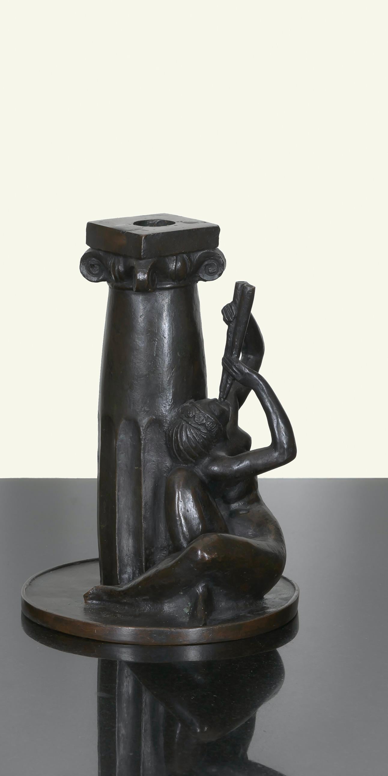 American Two Bronze Sculptural Candlesticks, by Cecil de Blaquiere Howard, circa 1919 For Sale