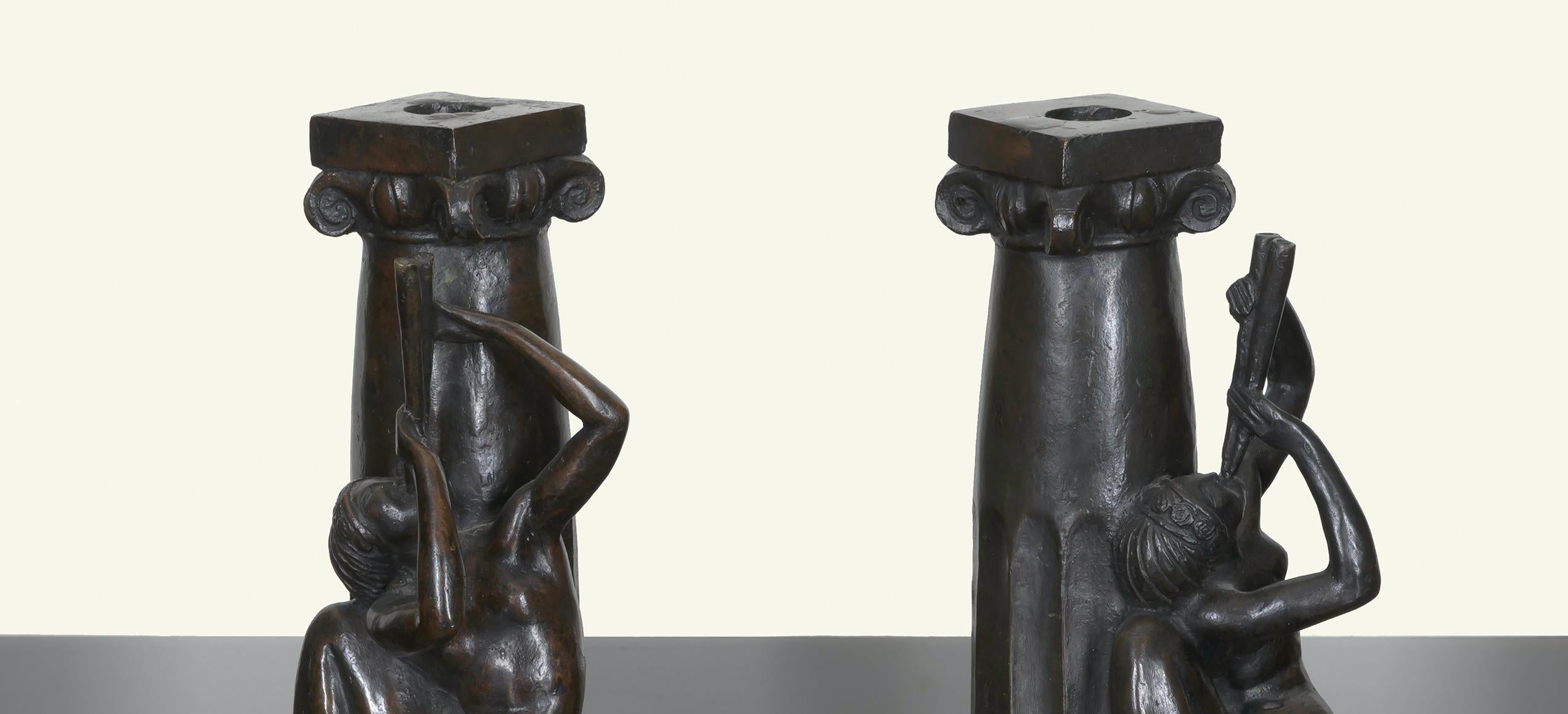 Two Bronze Sculptural Candlesticks, by Cecil de Blaquiere Howard, circa 1919 In Excellent Condition For Sale In New York, NY