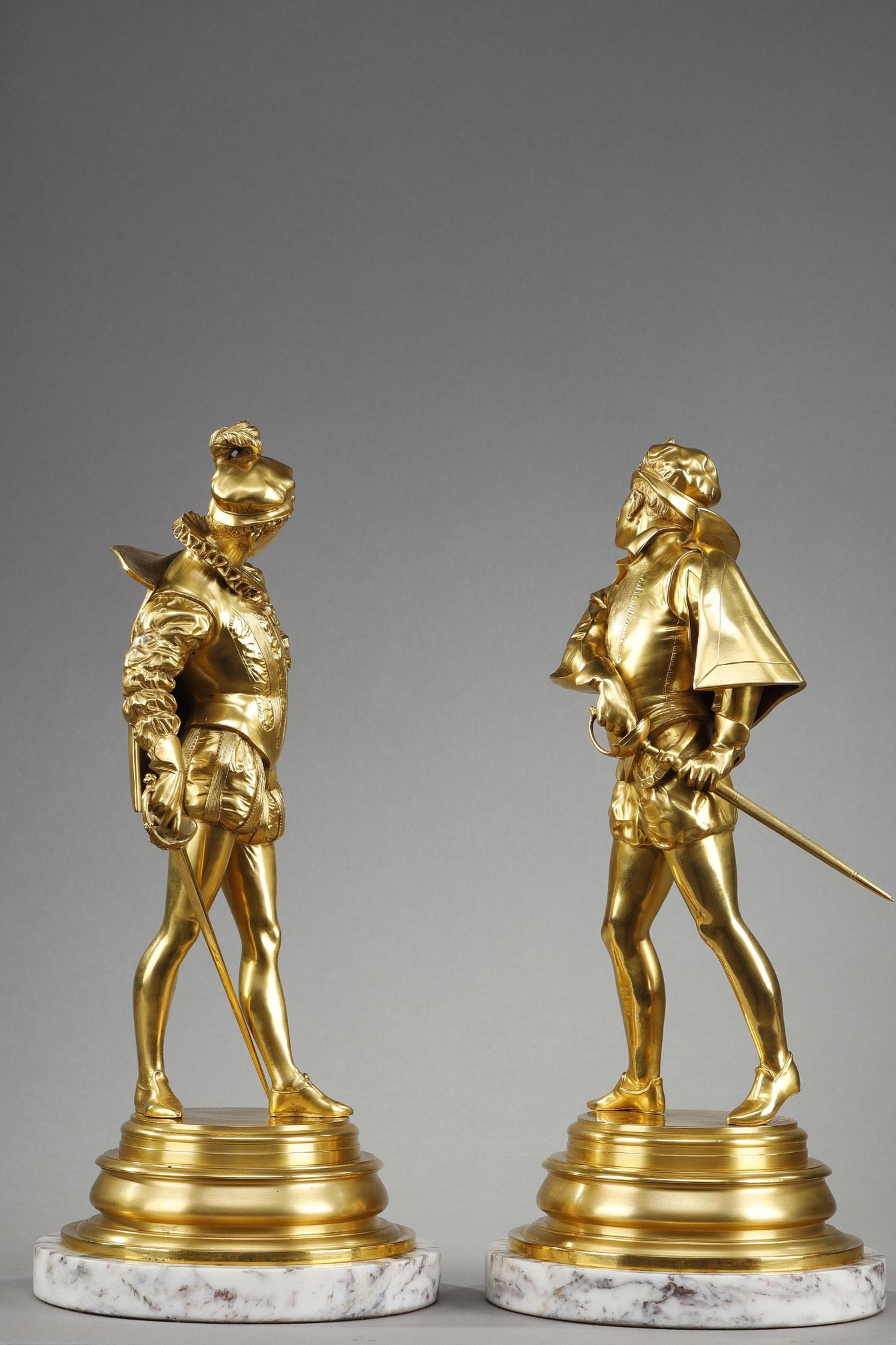 Deux épreuves en bronze à patine dorée d'Auguste Louis Lalouette (1826-1883), représentant 