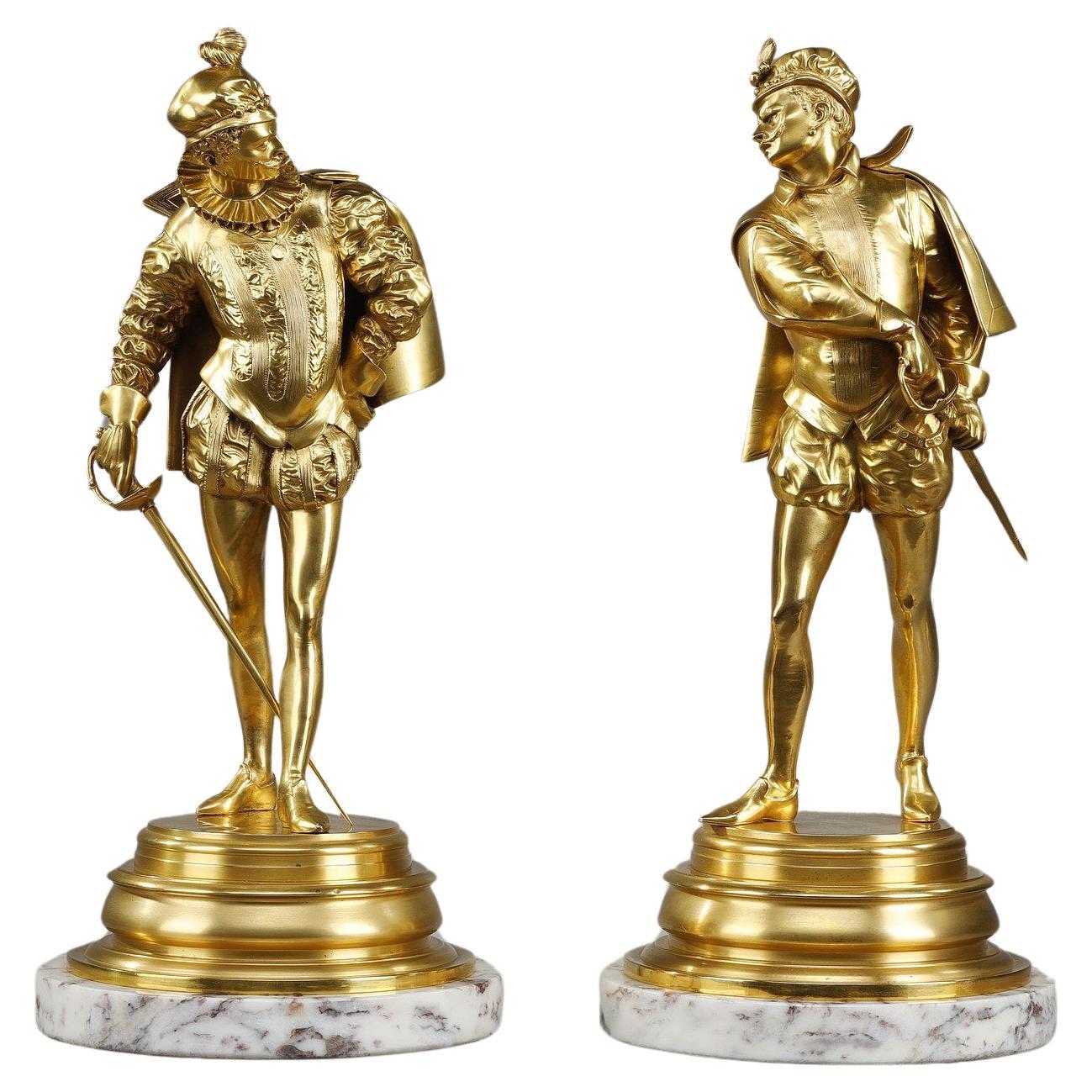 Deux sculptures en bronze d'Auguste Louis Lalouette « Les Duellistes » en vente