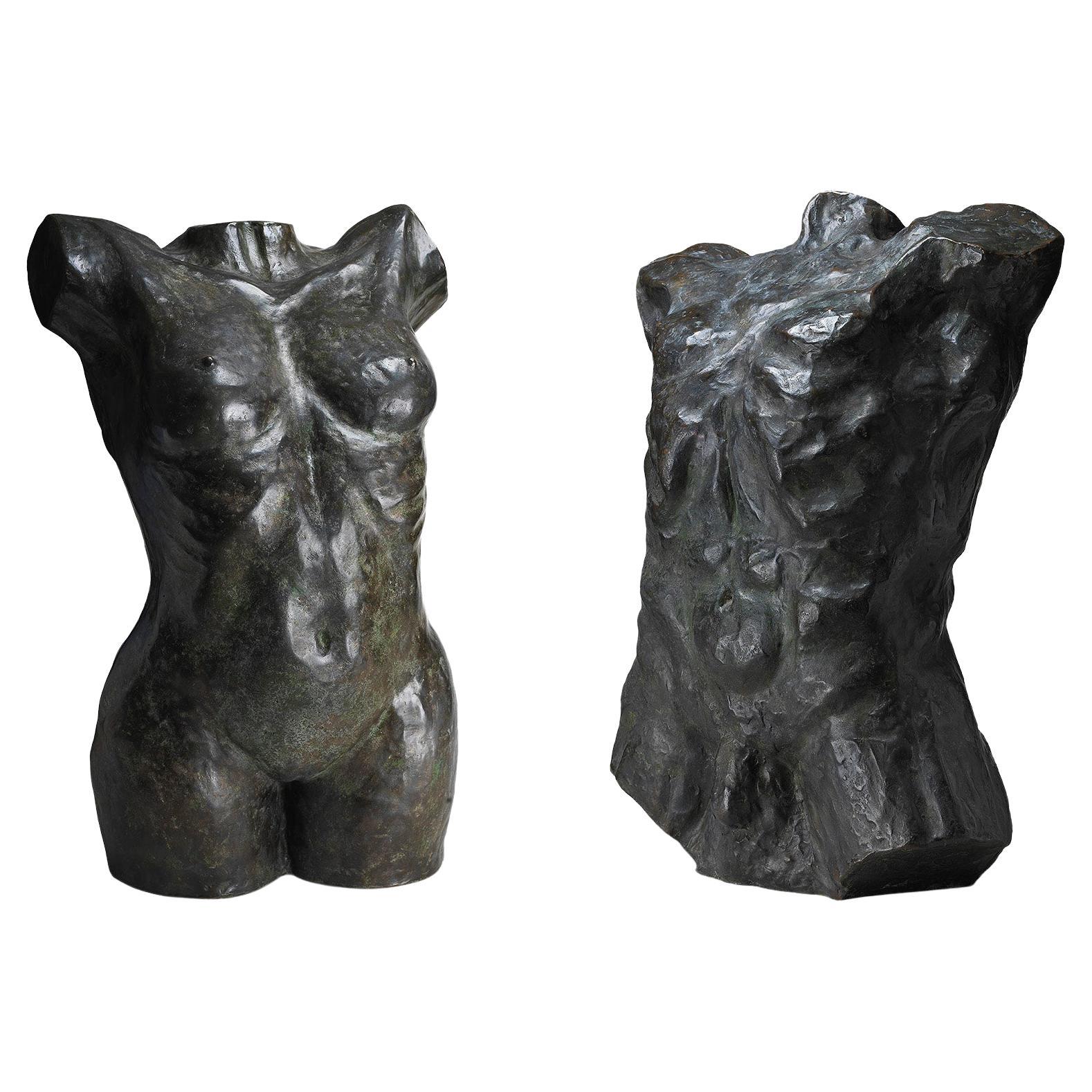 "Nude Male with Shovel," Highly Rare Bronze Sculpture by Oskar
