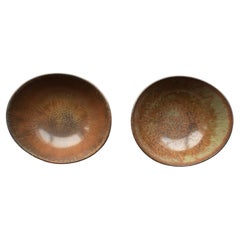 Vintage Two Brown and green-glazed Gunnar Nylund Bowls, Sweden, 1940s