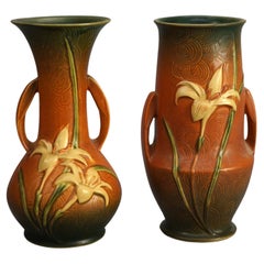 Two Brown Roseville Art Pottery Items with Zephyr Lily Pattern Mid 20th C