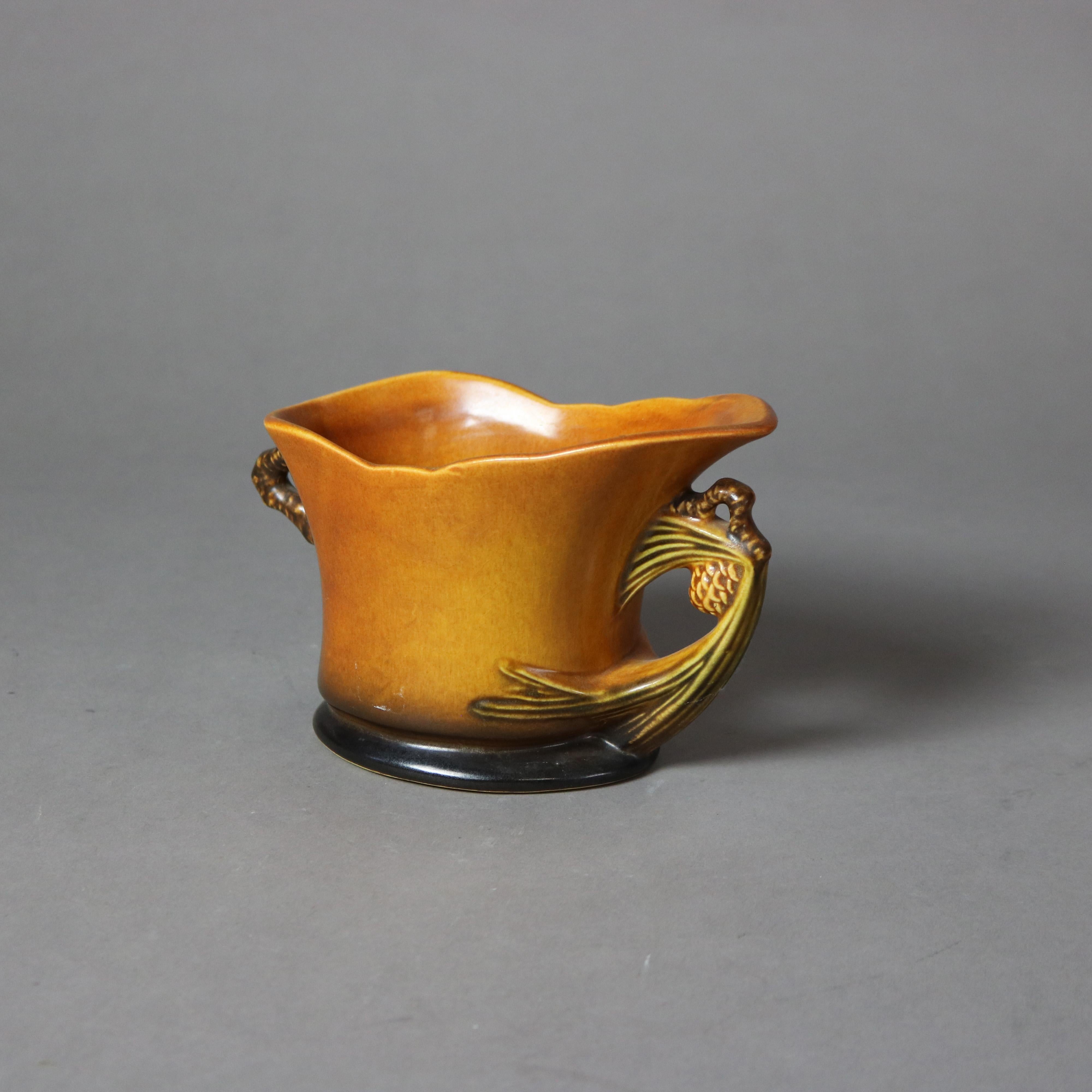 20th Century Two Brown Roseville Art Pottery with Pinecone Pattern Mid 20thC