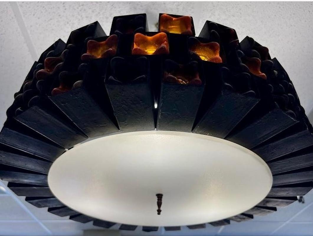 Two Brutalist Chandeliers by Felipe Delfinger for Feders, Mexico, Circa 1960s In Good Condition In San Antonio, TX
