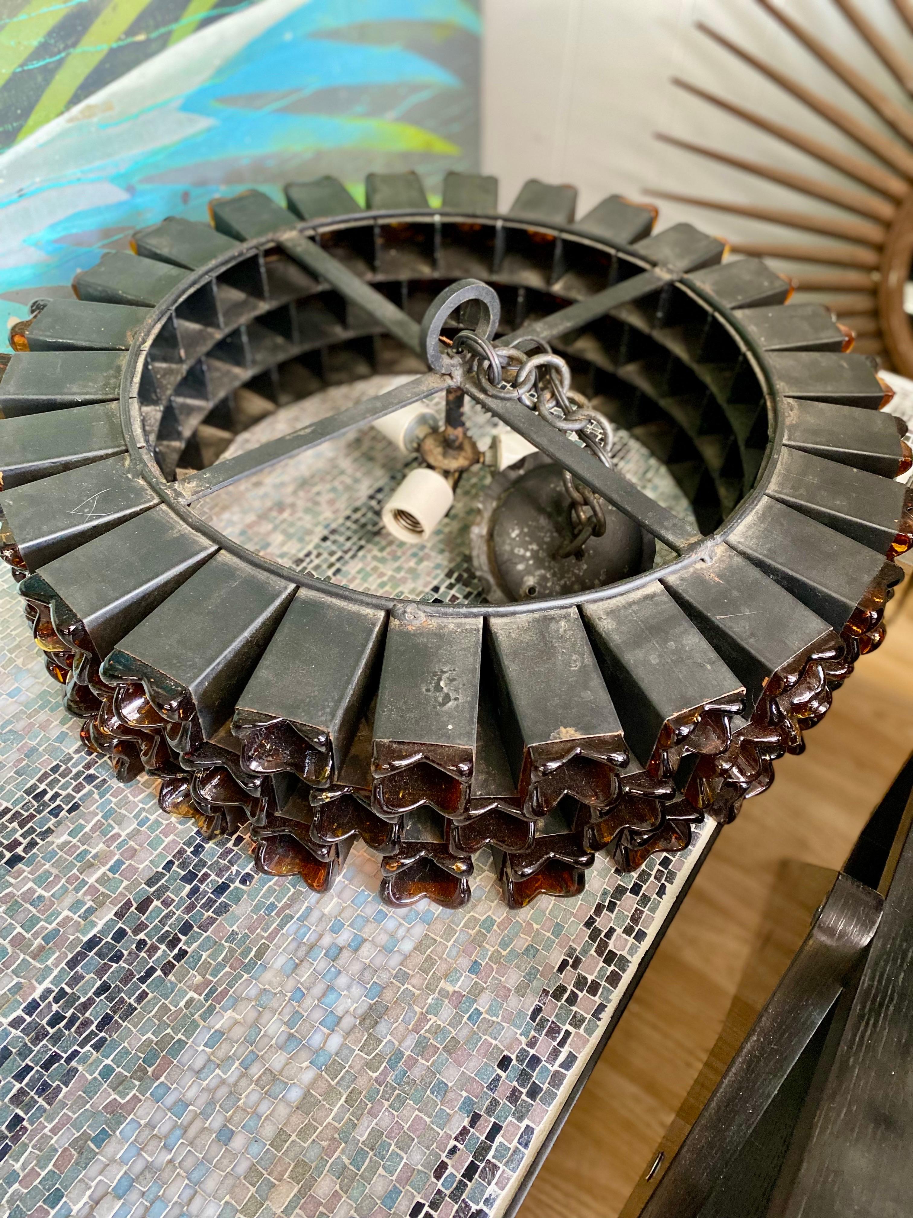 Blown Glass Two Brutalist Chandeliers by Felipe Delfinger for Feders, Mexico, Circa 1960s