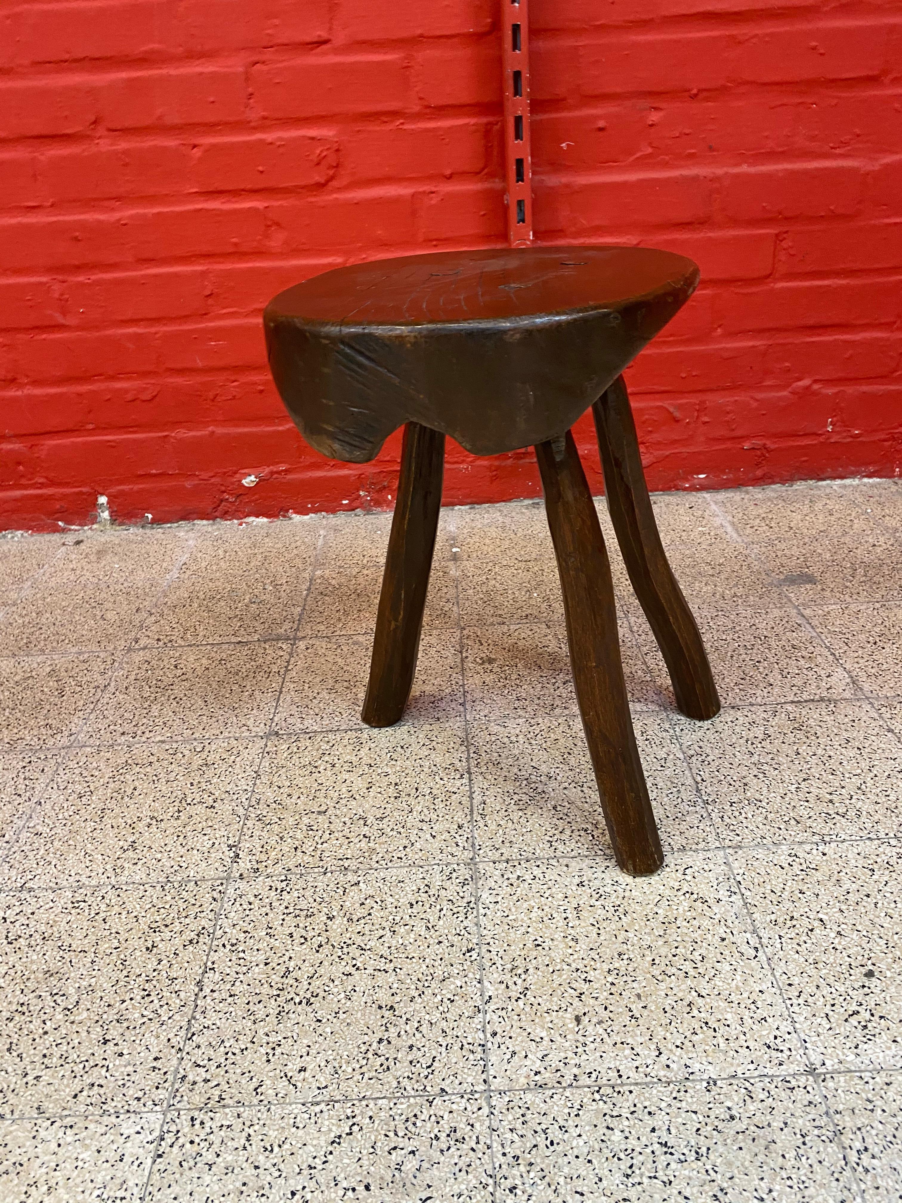 Two Brutalist Oak Stools, circa 1950 For Sale 3