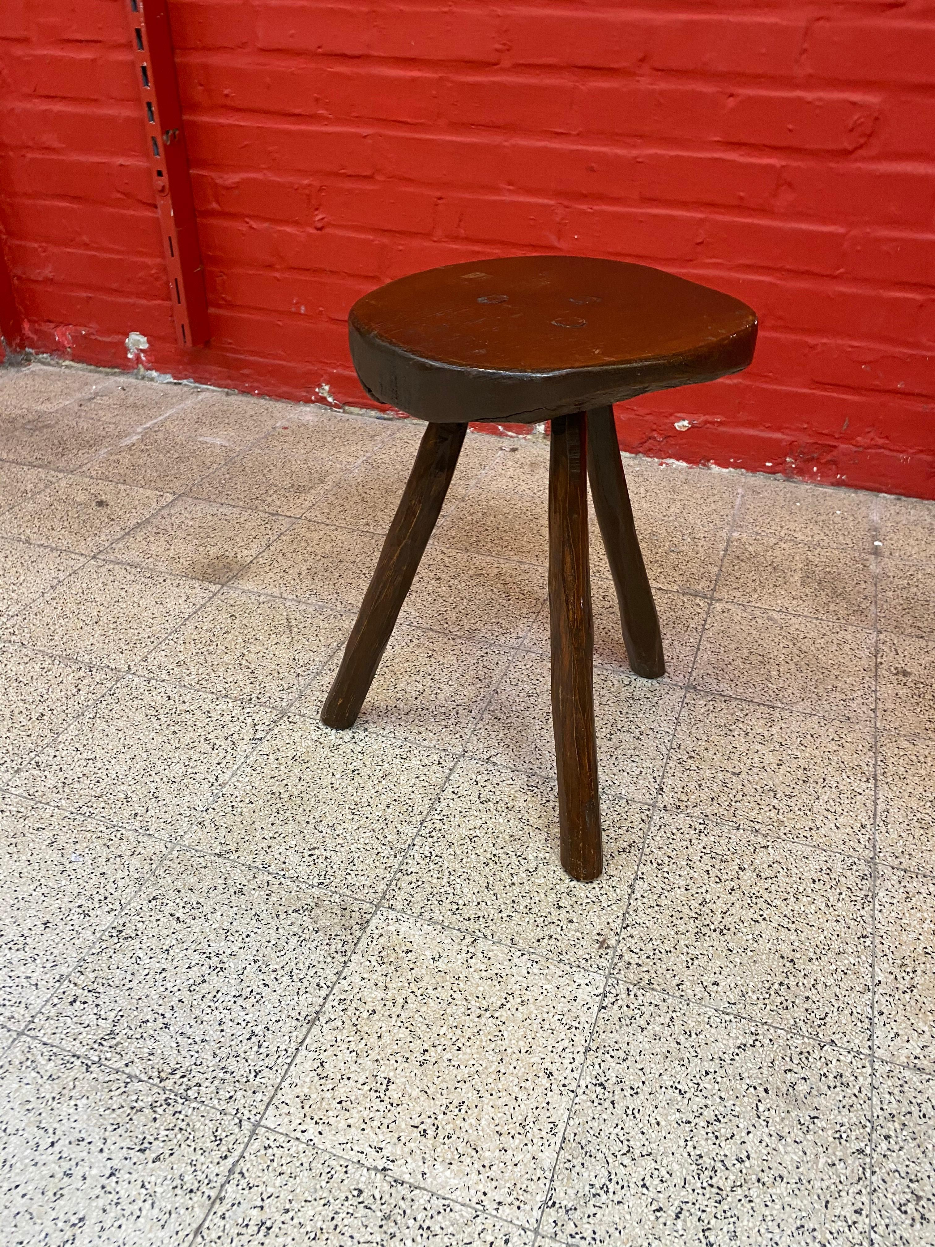 Two Brutalist Oak Stools, circa 1950 In Good Condition For Sale In Saint-Ouen, FR