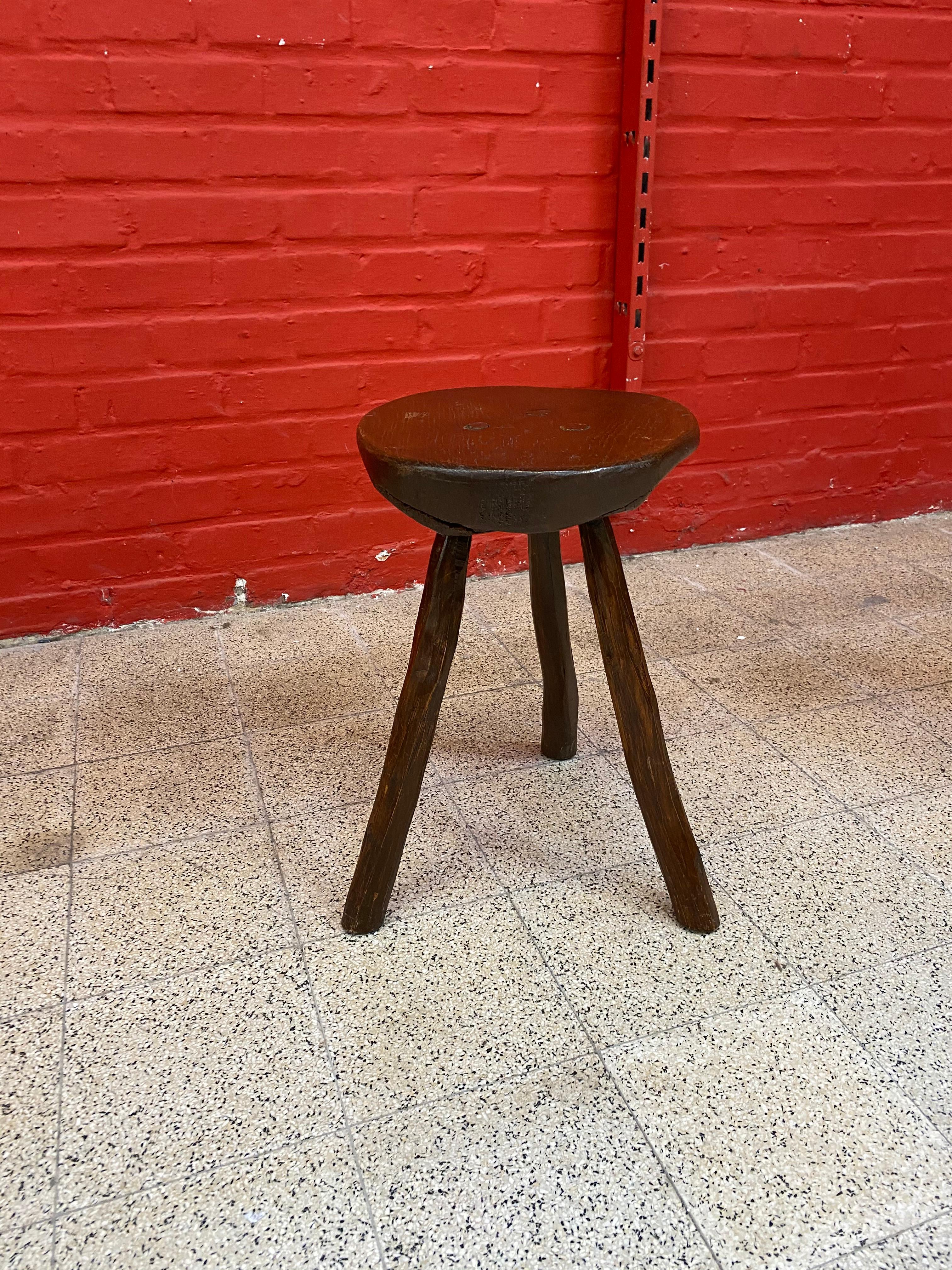 Mid-20th Century Two Brutalist Oak Stools, circa 1950 For Sale