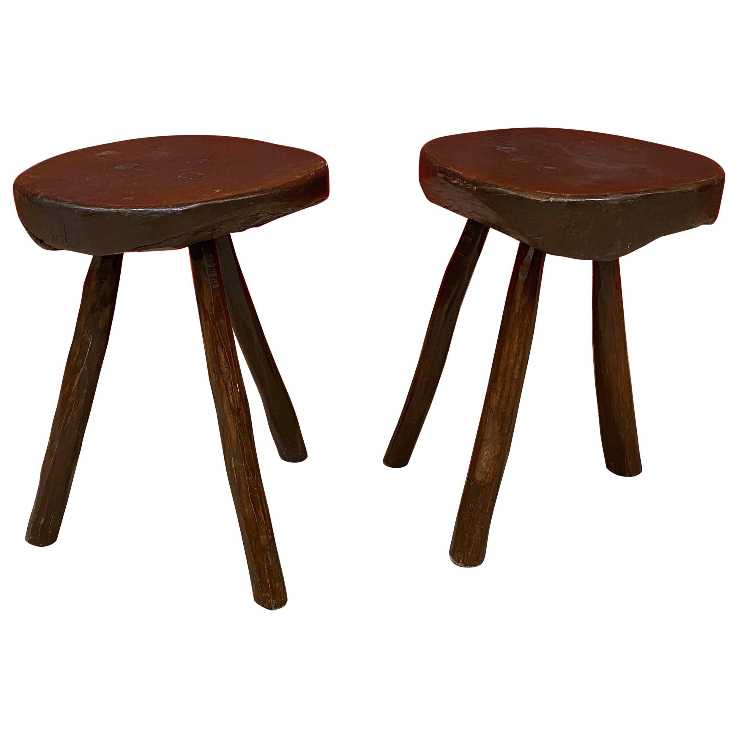 Two Brutalist Oak Stools, circa 1950 For Sale