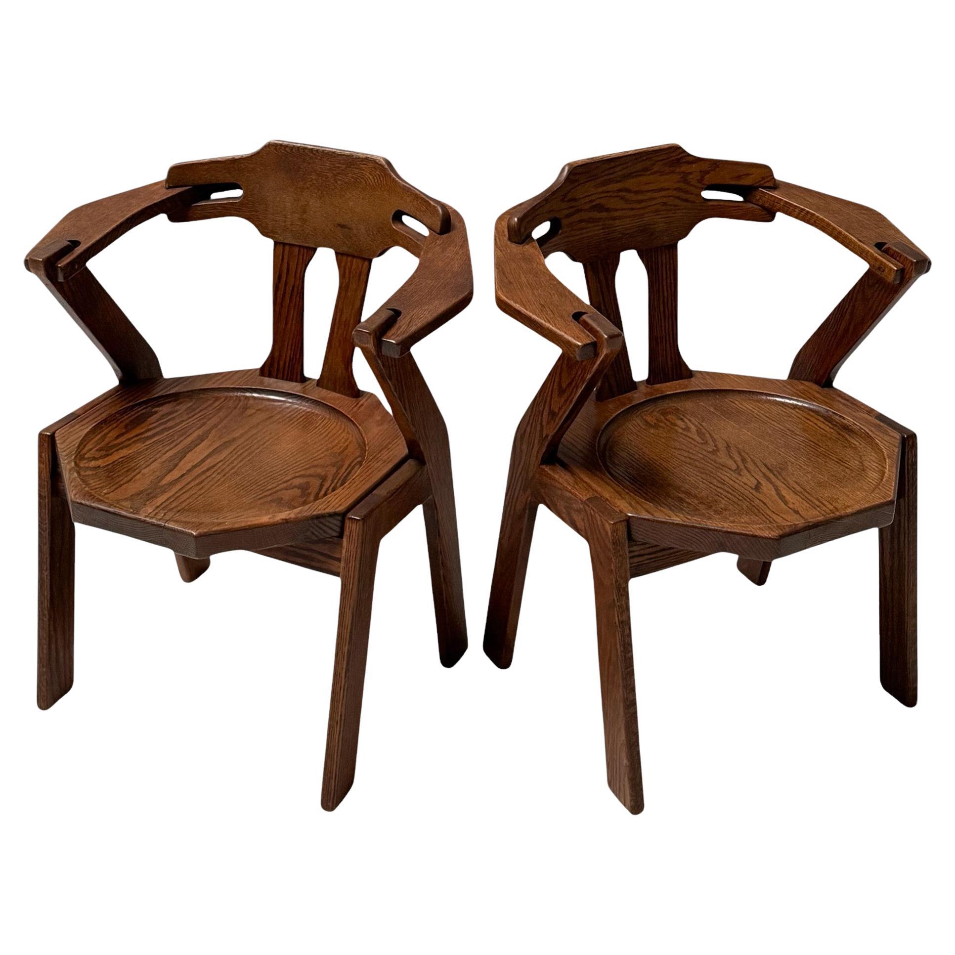 Two Brutalist Rustic Armchairs, 1970s