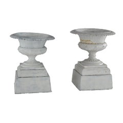 Two Buffalo Foundry Works Neoclassical Cast Iron Garden Urns  & Plinths C1890