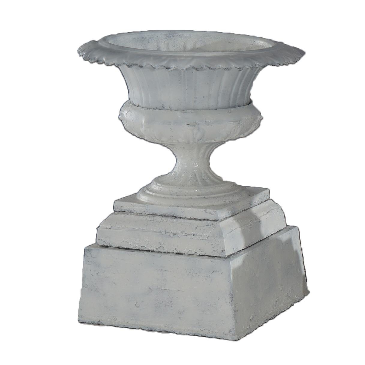 Greco Roman Two Buffalo Foundry Works Neoclassical Cast Iron Garden Urns  & Plinths C1890