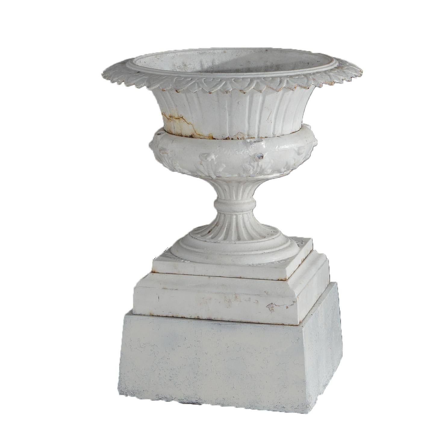 Two Buffalo Foundry Works Neoclassical Cast Iron Garden Urns  & Plinths C1890 In Good Condition In Big Flats, NY