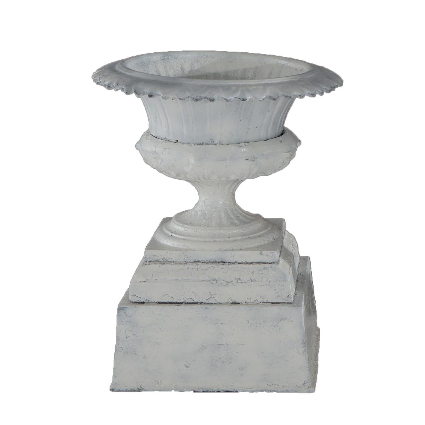 19th Century Two Buffalo Foundry Works Neoclassical Cast Iron Garden Urns  & Plinths C1890