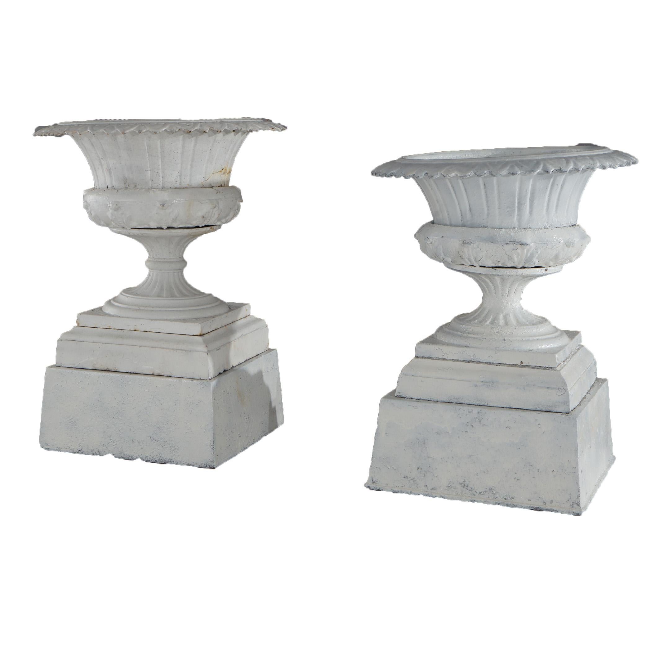 Two Buffalo Foundry Works Neoclassical Cast Iron Garden Urns  & Plinths C1890 1