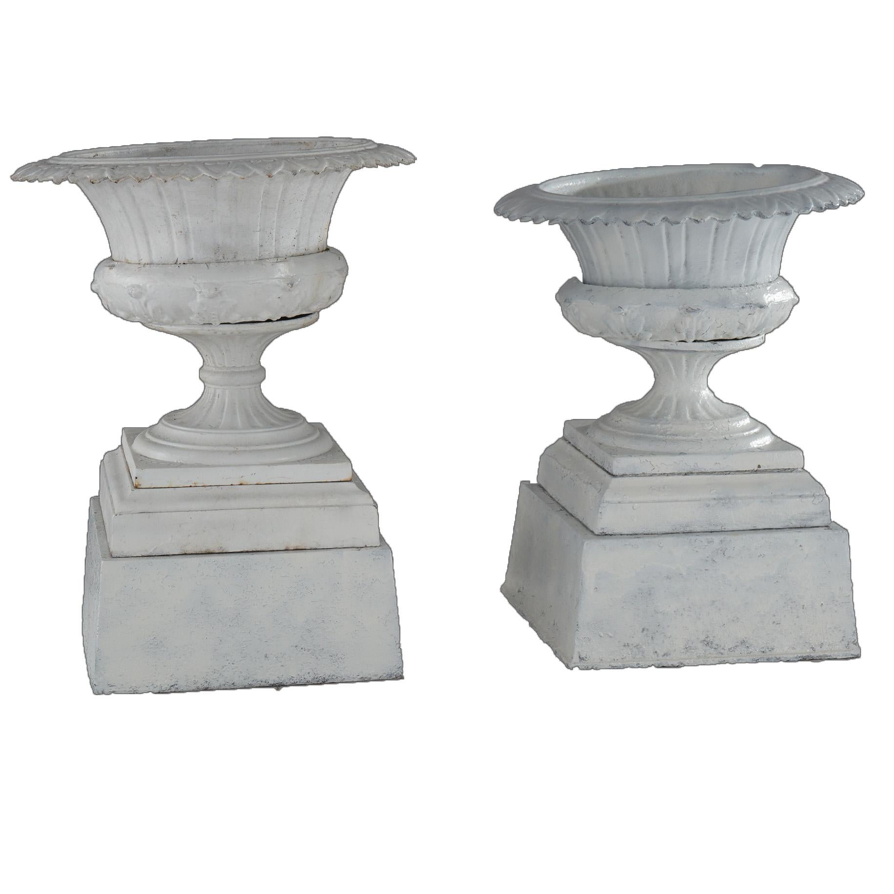 Two Buffalo Foundry Works Neoclassical Cast Iron Garden Urns  & Plinths C1890 2