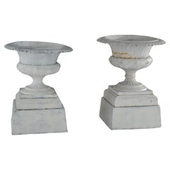 Two Buffalo Foundry Works Neoclassical Cast Iron Garden Urns  & Plinths C1890