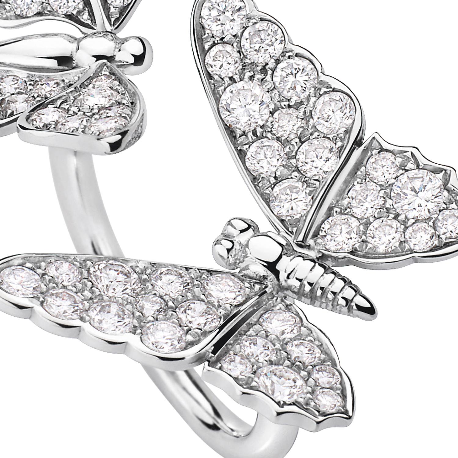 Contemporary Two Butterfly Diamonds and 18 Karat White Gold Ring by Édéenne, Paris For Sale