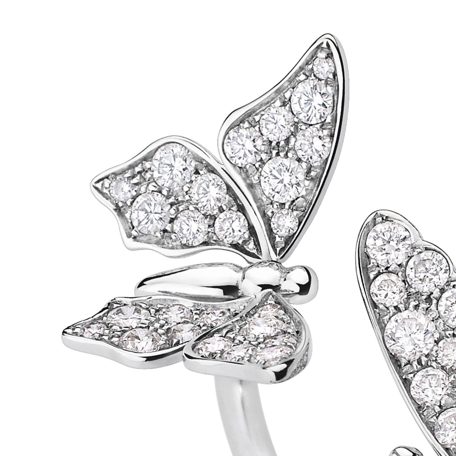 Brilliant Cut Two Butterfly Diamonds and 18 Karat White Gold Ring by Édéenne, Paris For Sale