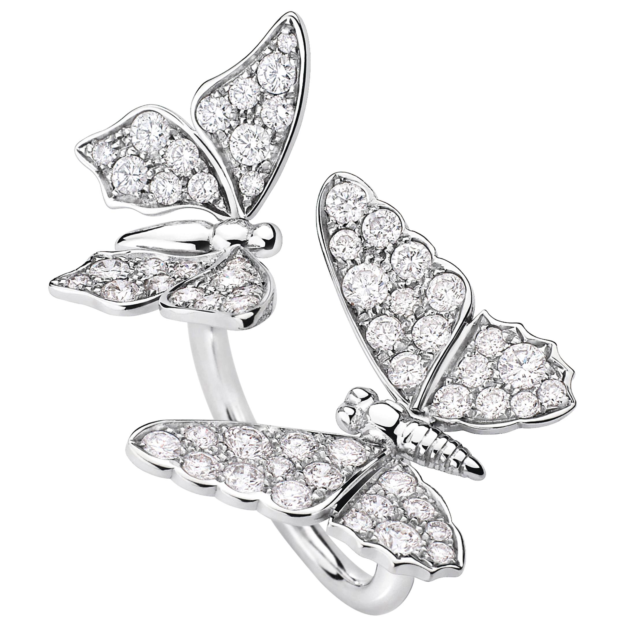 Two Butterfly Diamonds and 18 Karat White Gold Ring by Édéenne, Paris For Sale