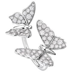 Two Butterfly Diamonds and 18 Karat White Gold Ring by Édéenne, Paris