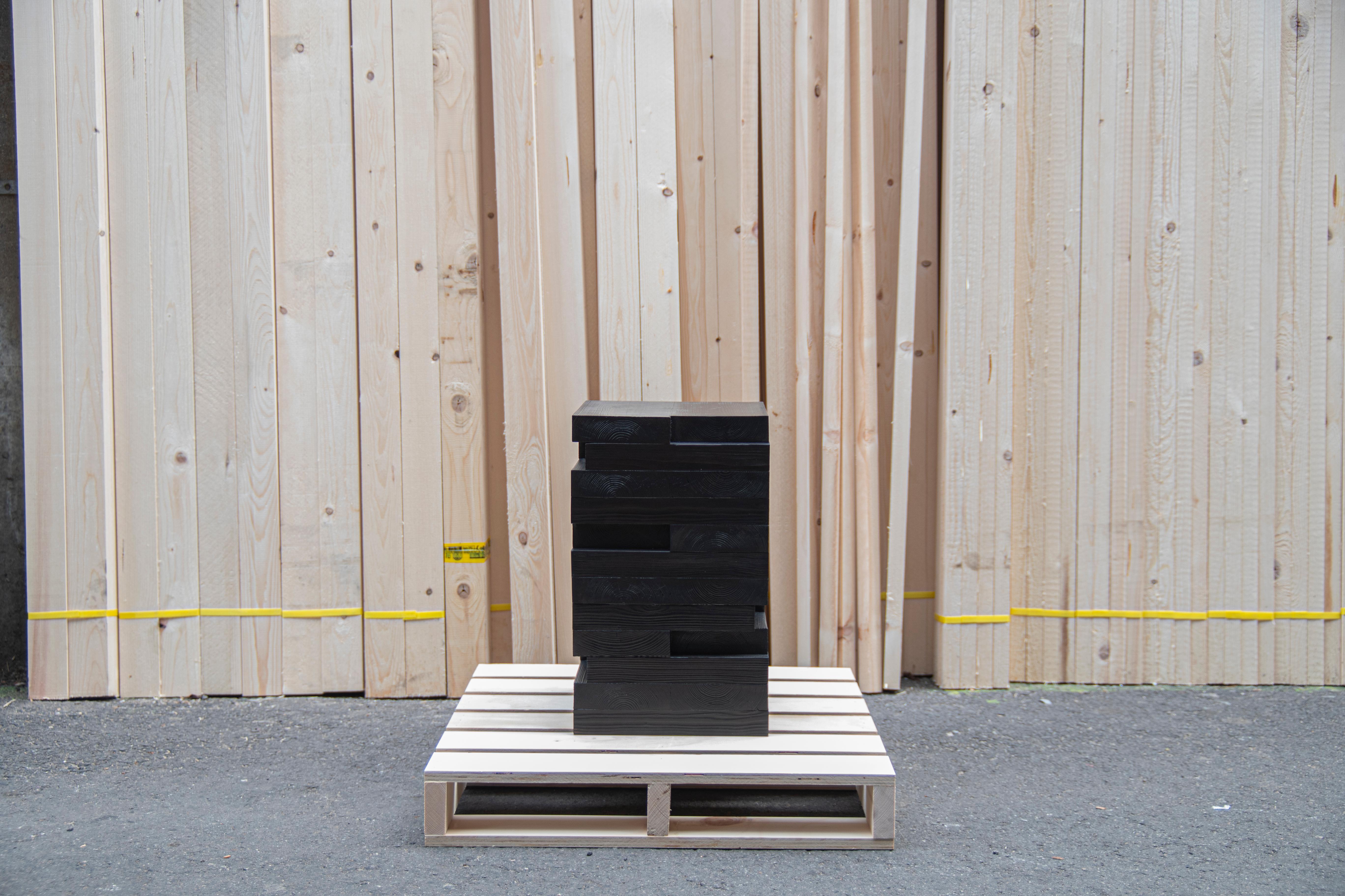 Blackened Two-By Series Stool in Burnt Wood  For Sale