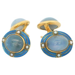 Two Cabochon Star sapphire 
Chalcedonies 14K Yellow Gold Cufflinks