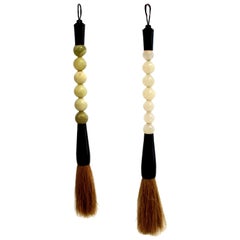 Vintage Two Calligraphy Brushes White Quartz and Green Serpentine
