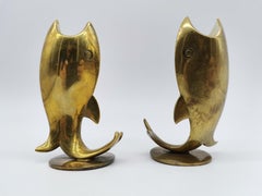 Two Candle Holders in Fish Look, Brass, by Richard Rohac Vienna, Austria
