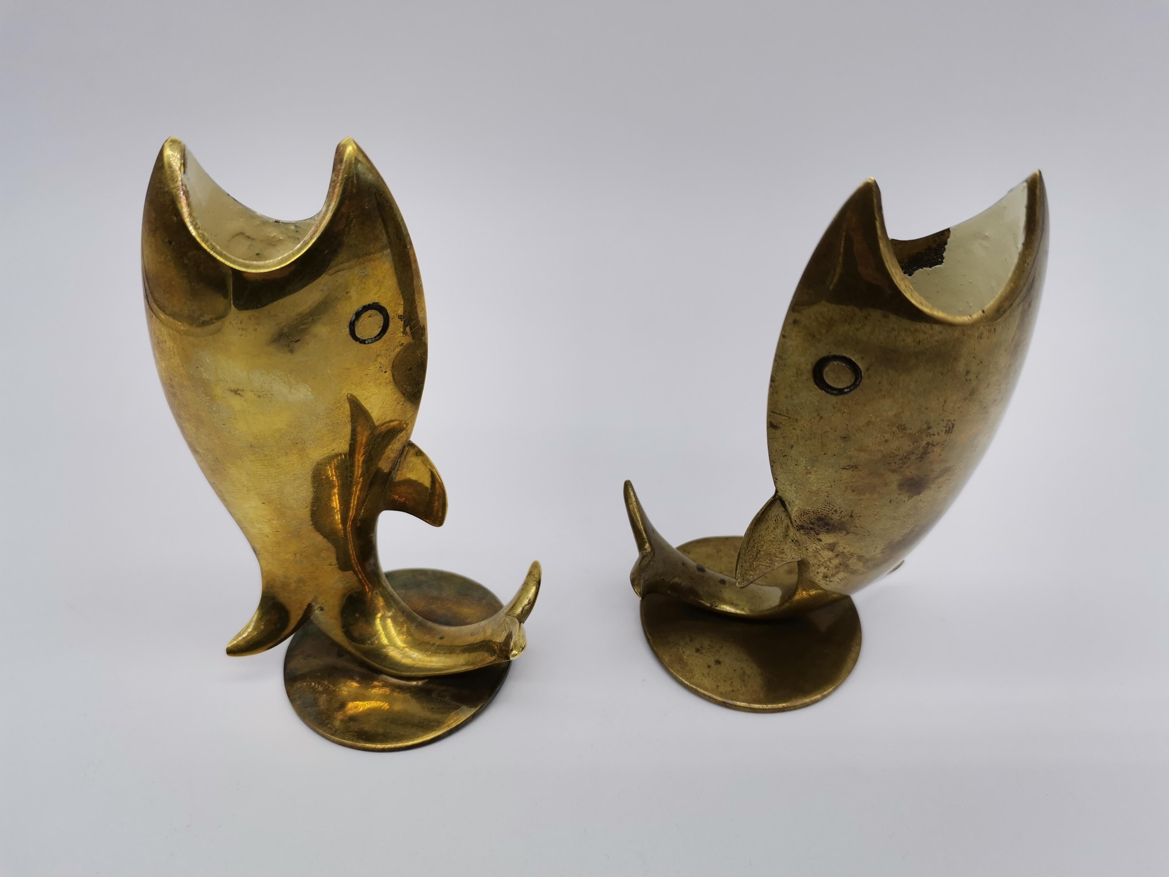 Austrian Two Candle Holders in Fish Look, Brass, by Richard Rohac Vienna, Austria For Sale