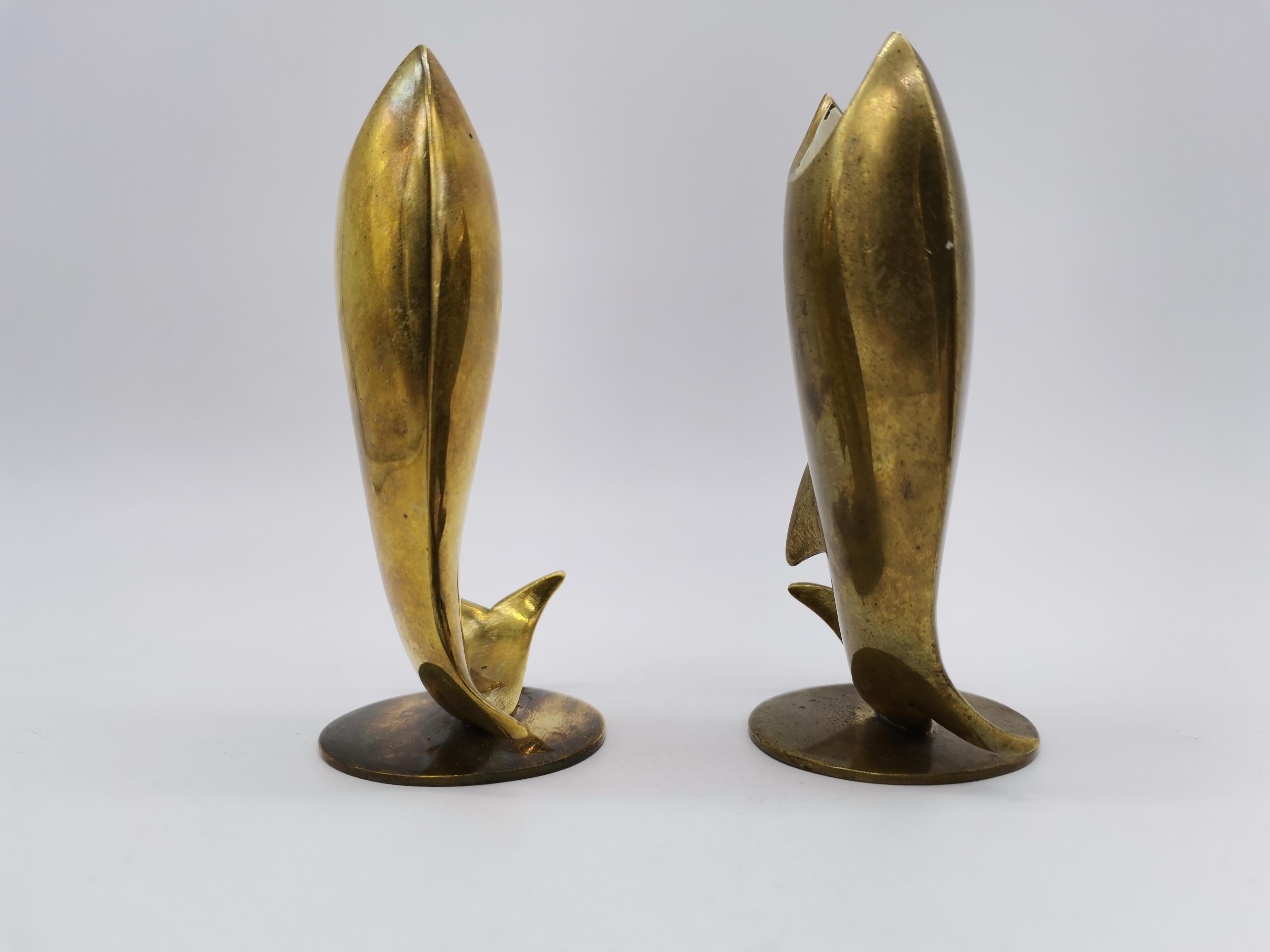 Metalwork Two Candle Holders in Fish Look, Brass, by Richard Rohac Vienna, Austria For Sale