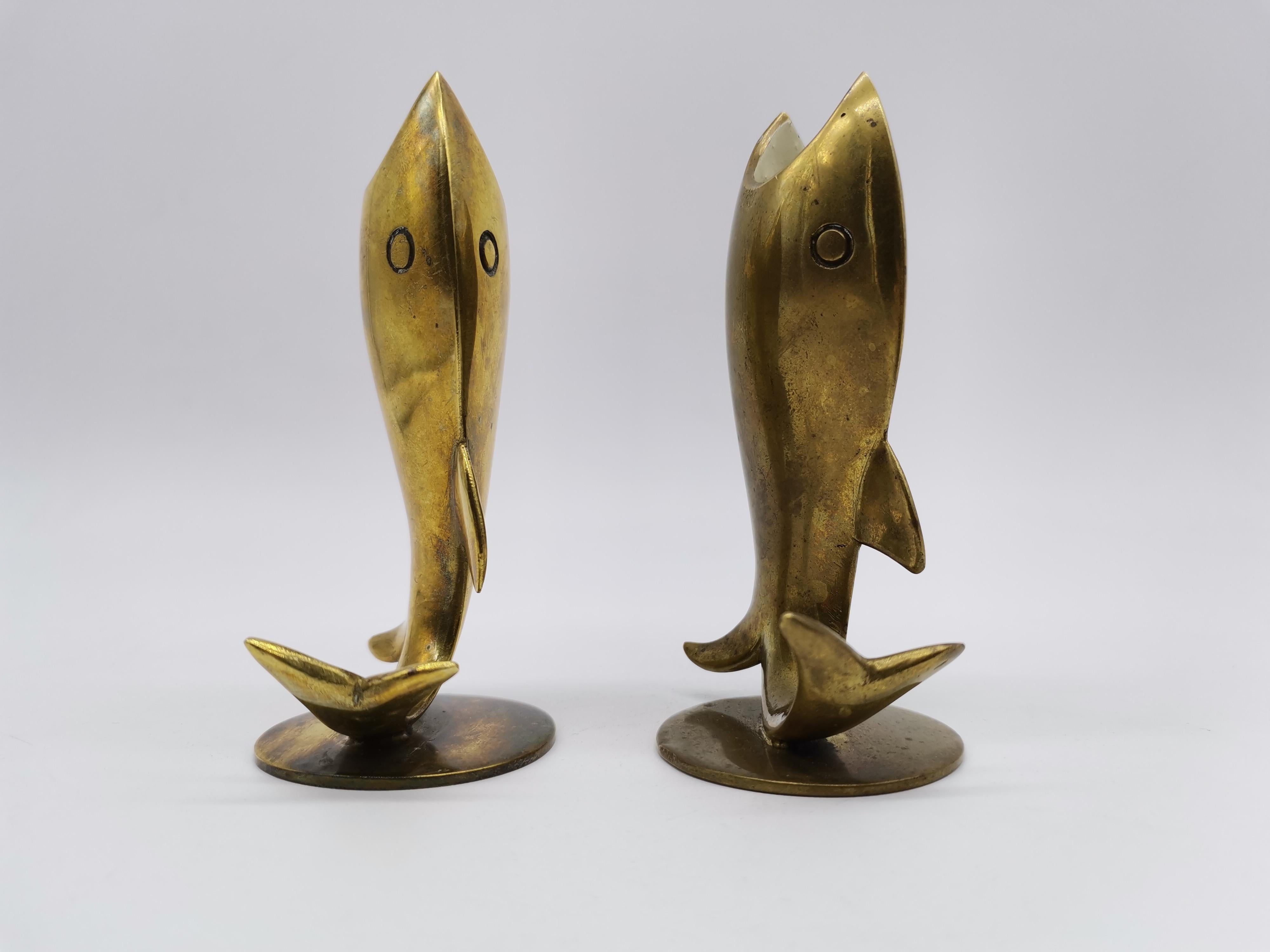 Mid-20th Century Two Candle Holders in Fish Look, Brass, by Richard Rohac Vienna, Austria For Sale