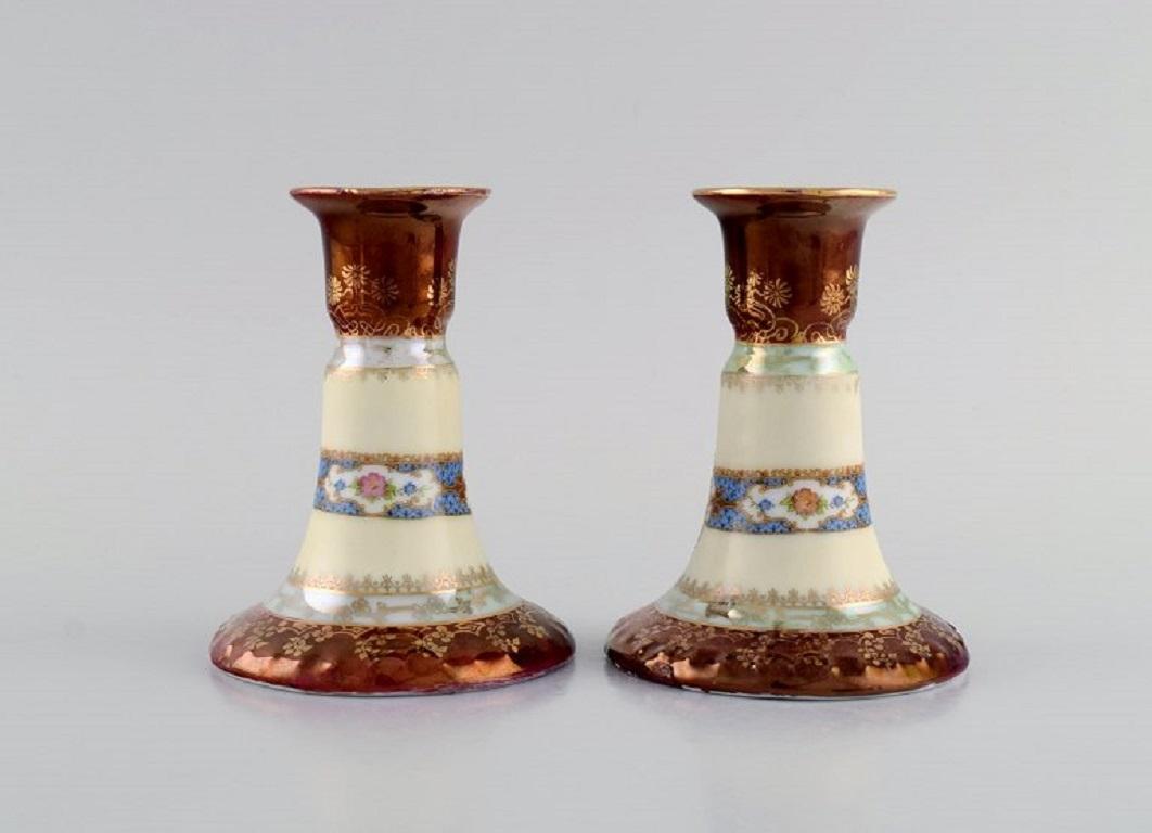 20th Century Two Candlesticks and Ink Dryer in Hand-Painted Porcelain, Vienna, Early 20th C For Sale