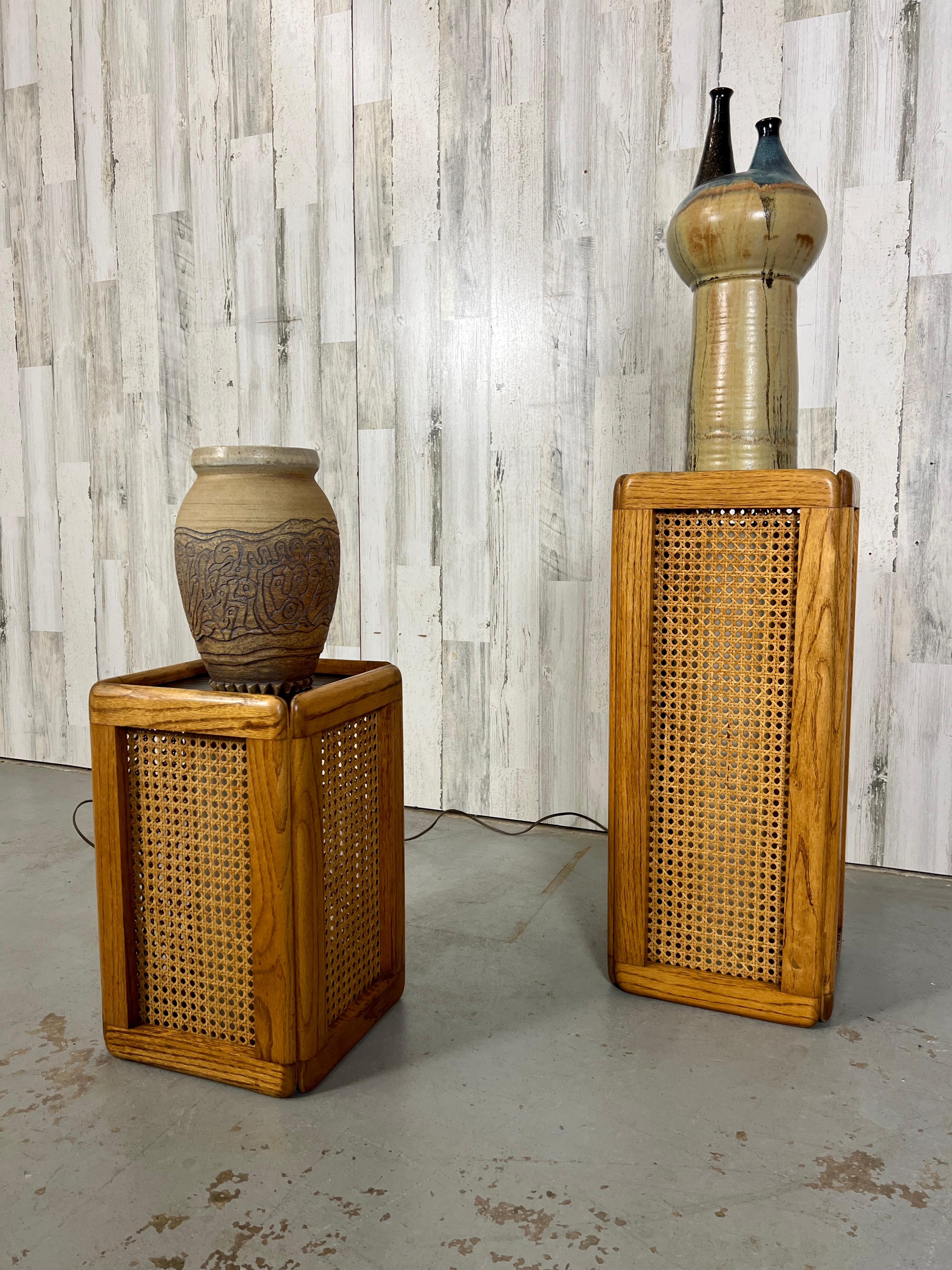 Two Cane and Oak Lamps by Modeline  9