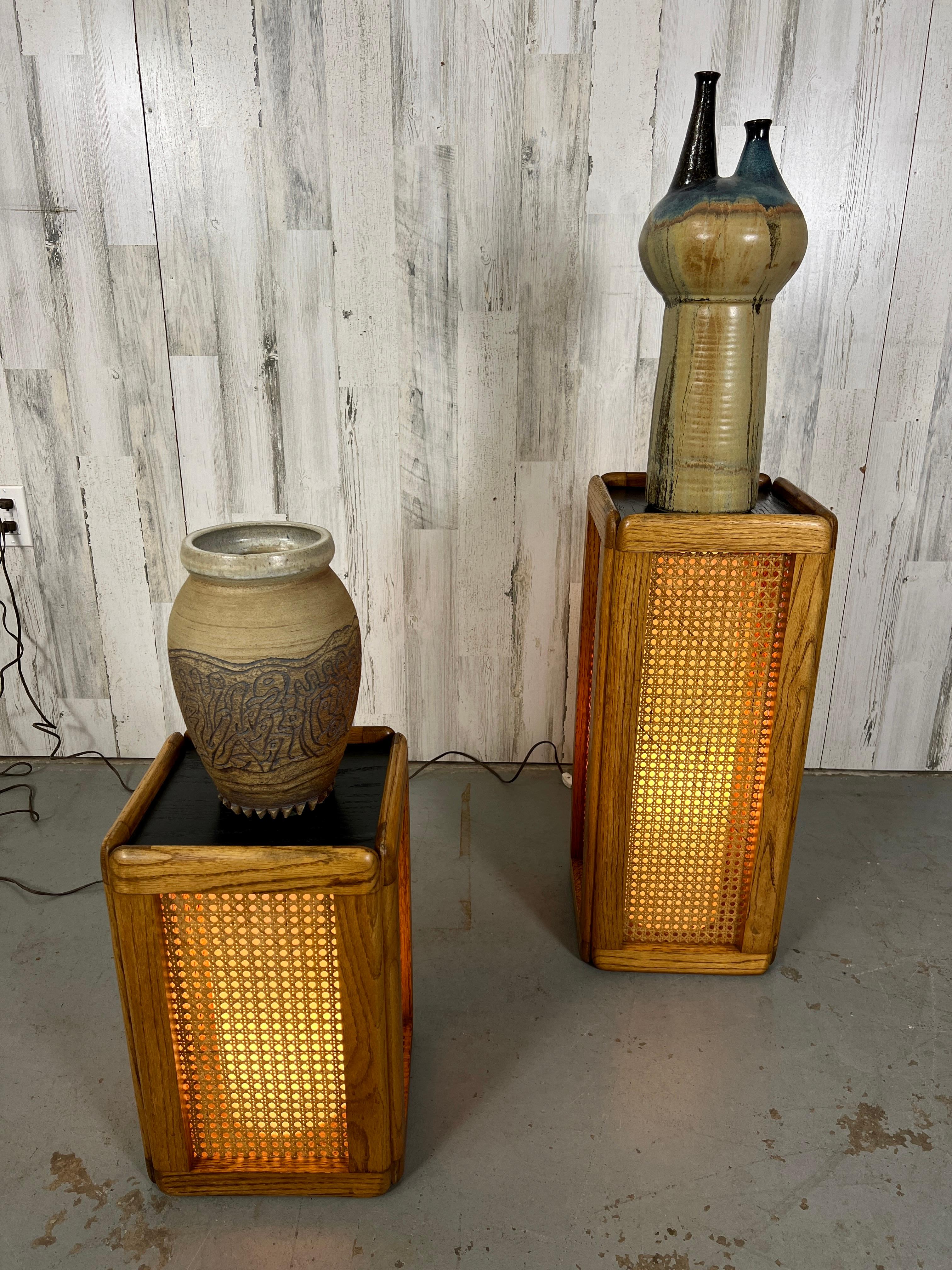 Two Cane and Oak Lamps by Modeline  10