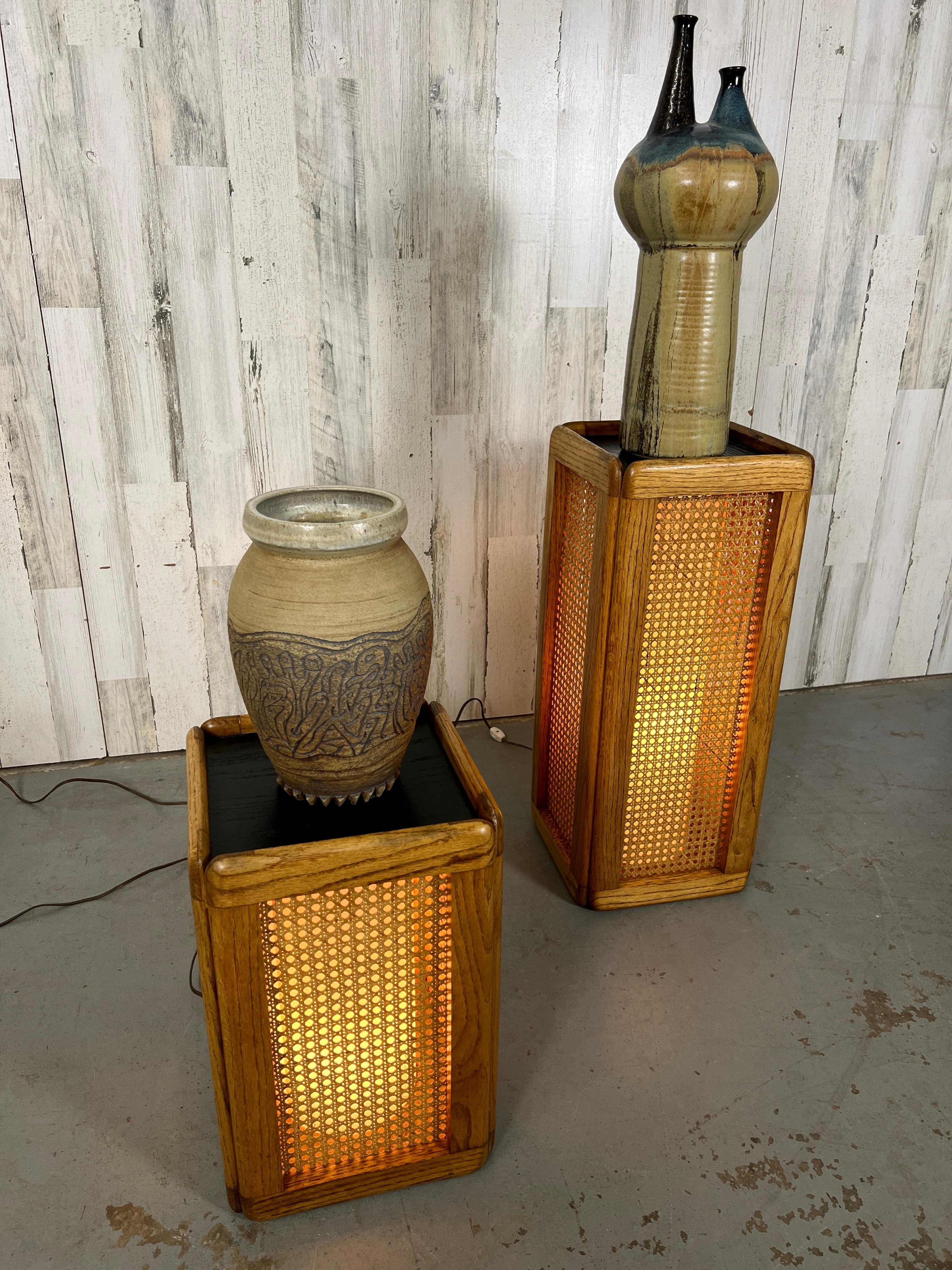 Two Cane and Oak Lamps by Modeline  11