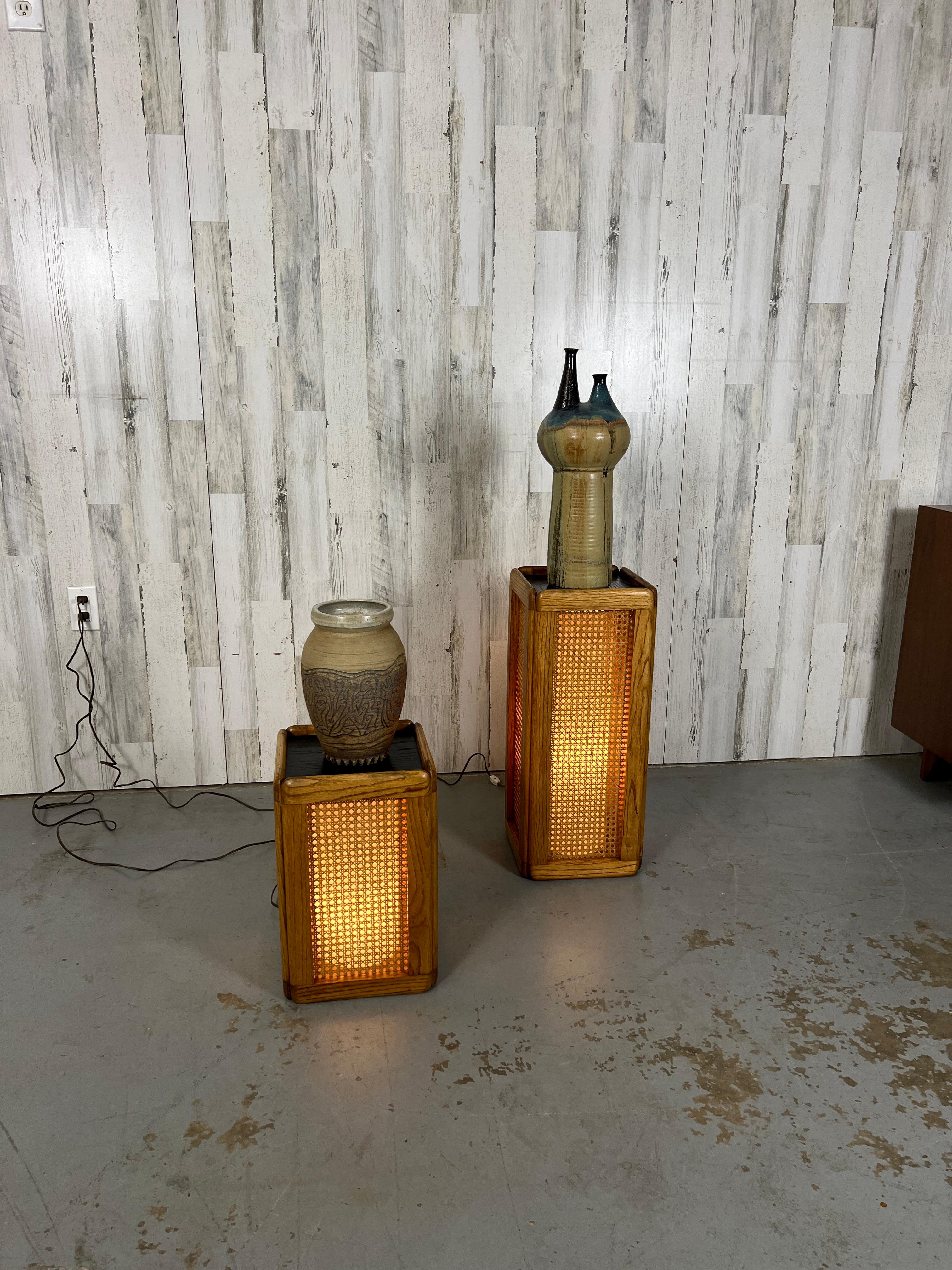 Two Cane and Oak Lamps by Modeline  12