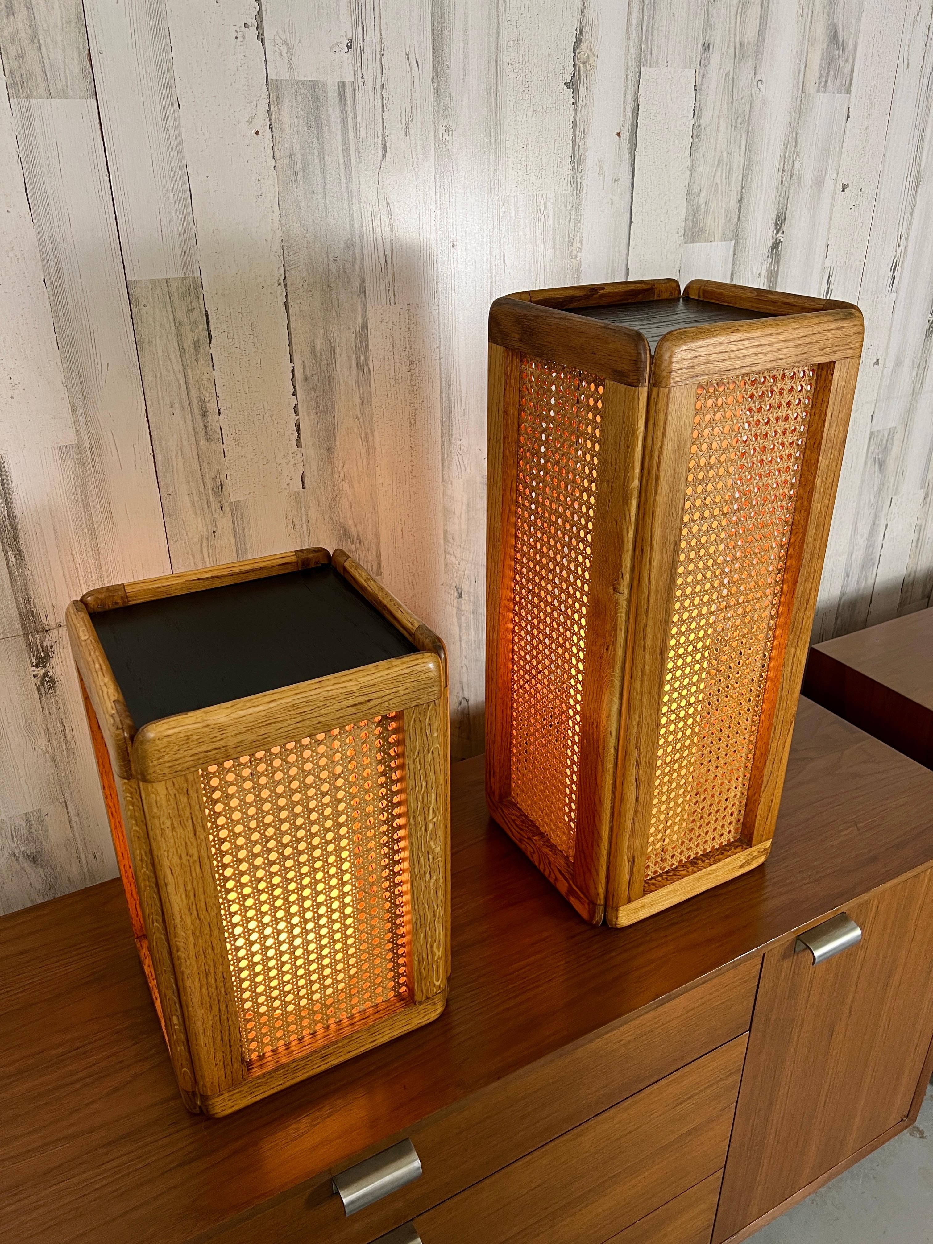 Two Cane and Oak Lamps by Modeline  2