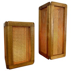 Two Cane and Oak Lamps by Modeline