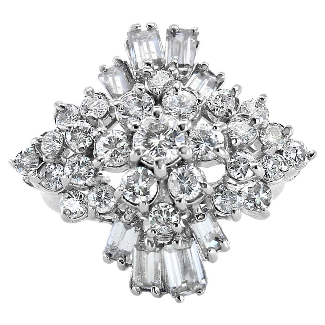 Two Carat Baguette Diamond Cocktail Ring 14k White Gold