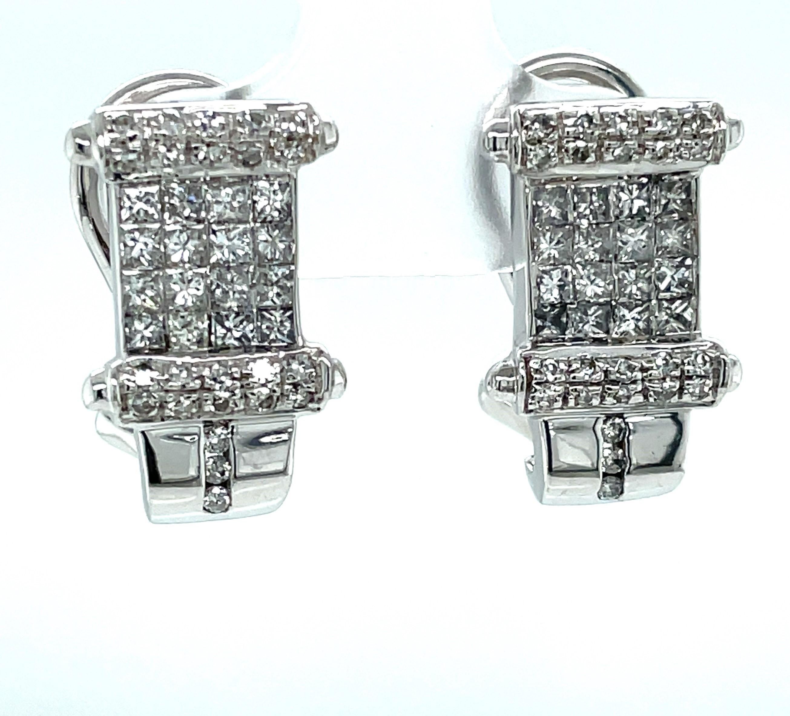 Mixed Cut Two Carat Diamond Cluster 14 Karat White Gold Column Earrings For Sale