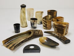 Zwei Carl Aubock Mid-Century Horn Schreibtisch Stift & Bleistifthalter Tassen, Österreich, 1950er Jahre