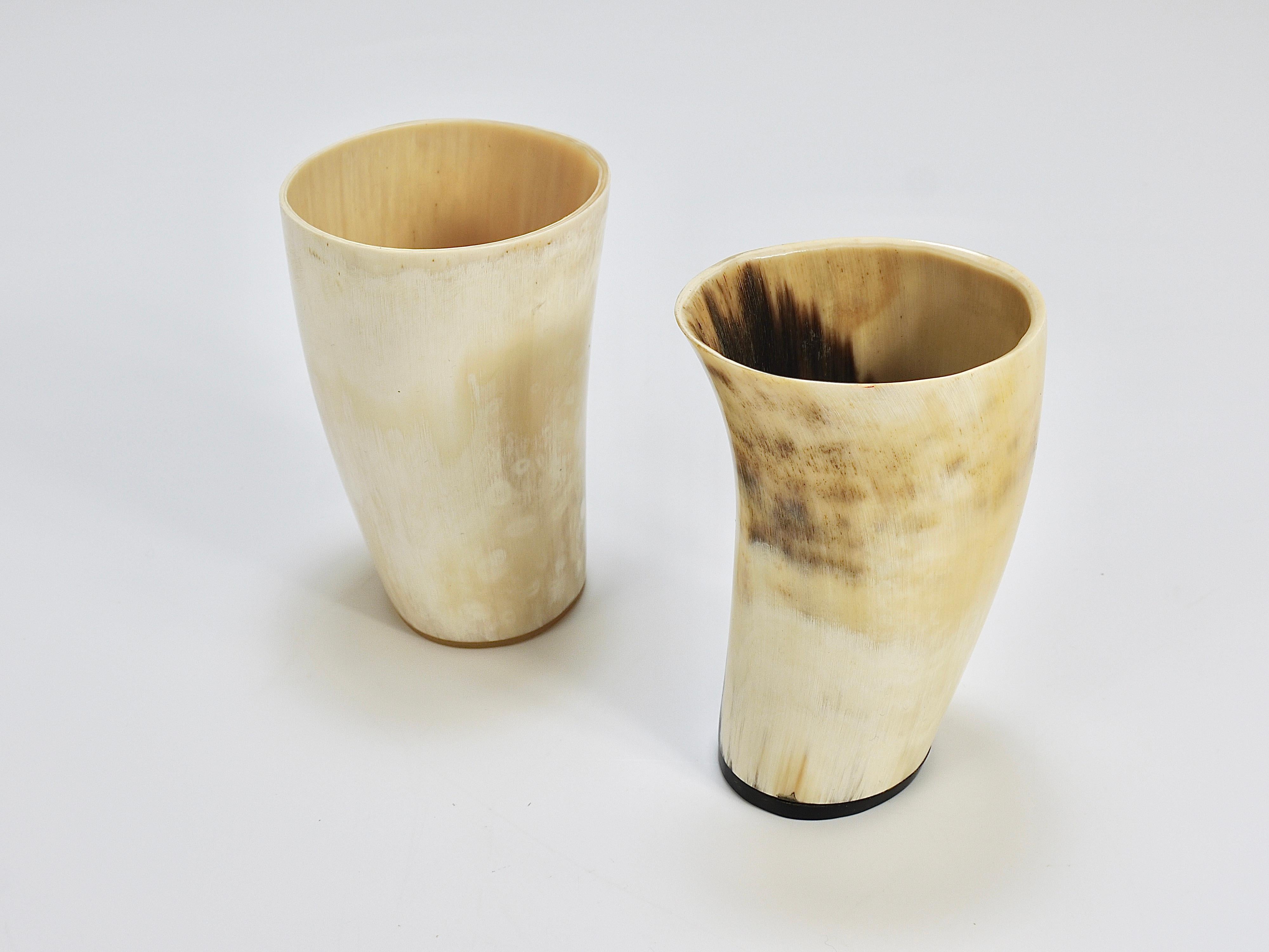 Two Carl Aubock Mid-Century Horn Desk Pen & Pencil Holder Cups, Austria, 1950s In Good Condition For Sale In Vienna, AT