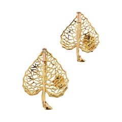 Two Cartier Paris Modernist Yellow Gold Enamel Ladybug Leaf Brooches