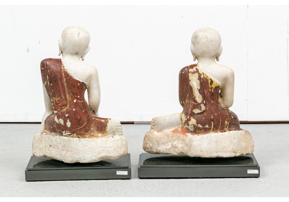 20th Century Two Carved and Painted Marble Buddhist Figures For Sale