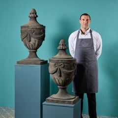 Two Carved Antique Adam Style Sandstone Garden Urns