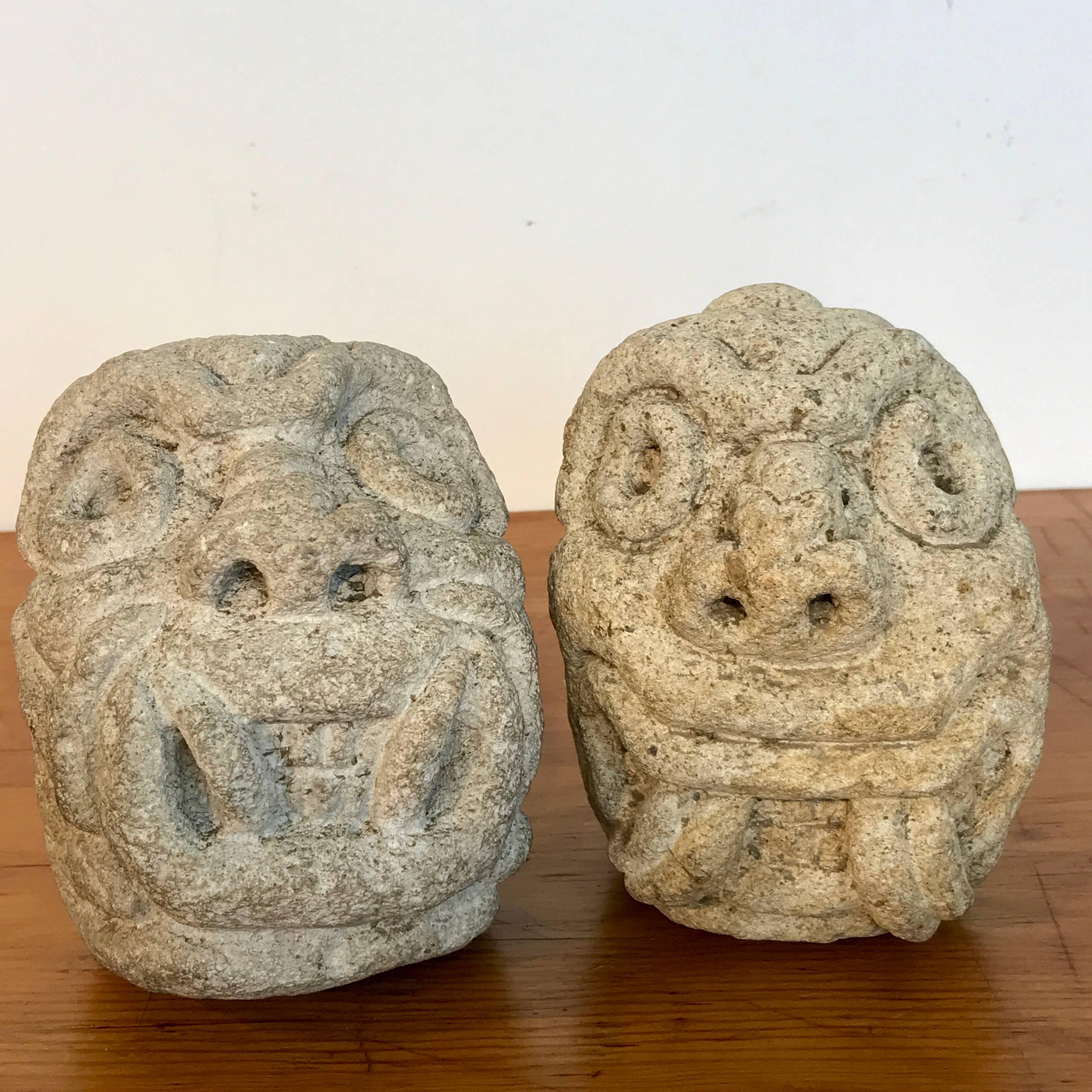 Two carved Mayan deity limestone architectural carvings or / elements, 19th century or older
The larger measures 7