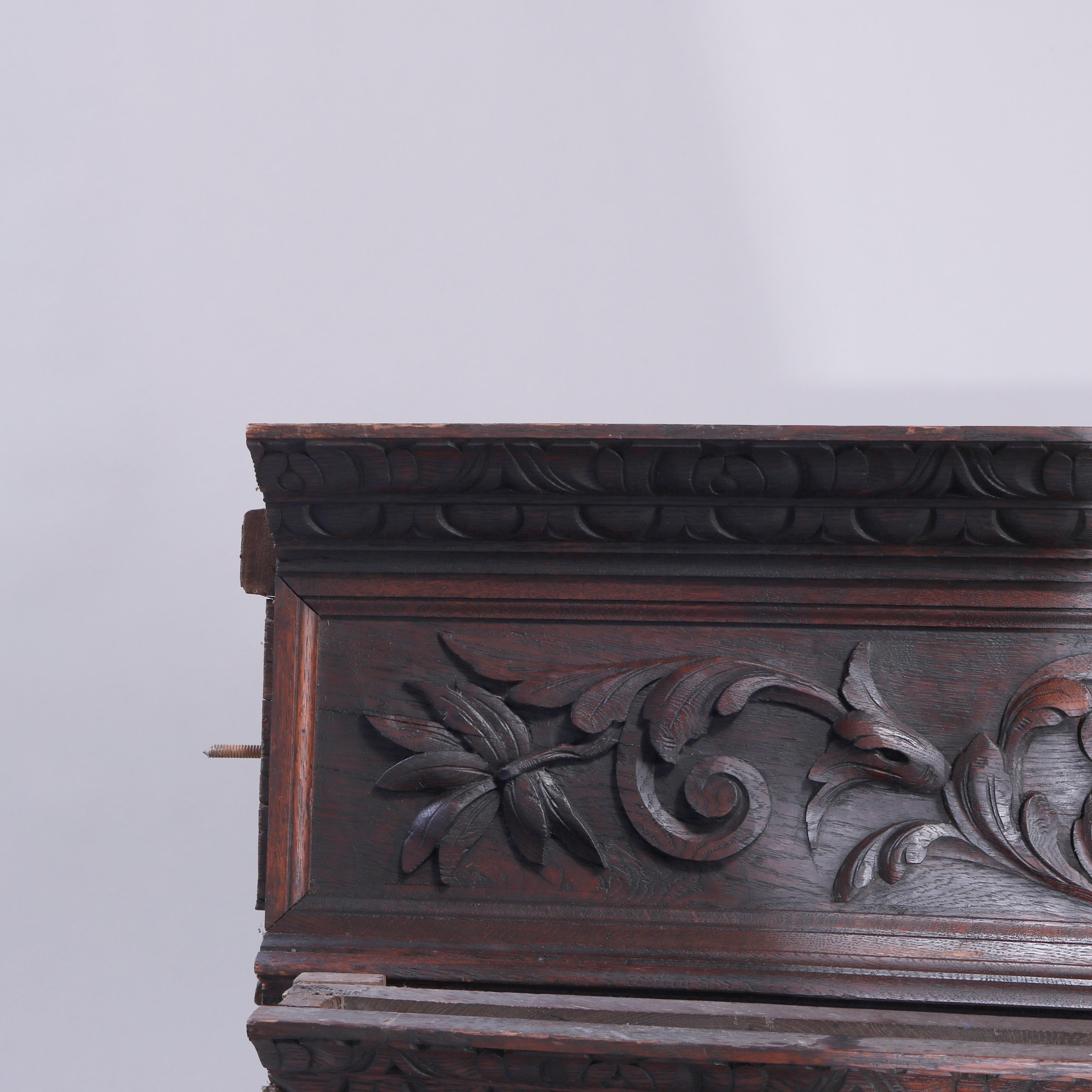 Two Carved Oak Classical Architectural Mantle Mounts, Figural Satyr Heads, c1890 12